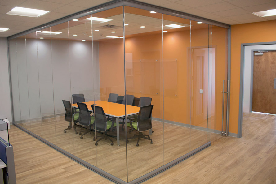 Conference-room-full-glass-installation-with-sliding-door-View-Series